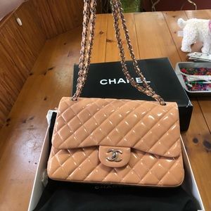 Jumbo double flat patent pink authentic Chanel bag